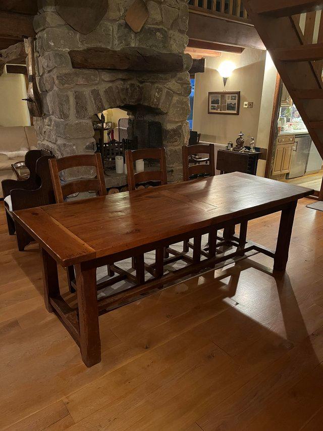 Preview of the first image of Solid Oak Refectory Dining Table with 8 Chairs.