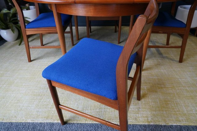 Image 9 of Mid C 1970s Teak Dining Set D-end Table 4 Barback Chairs