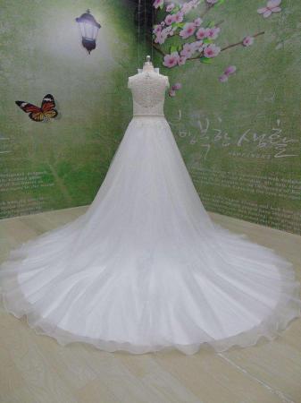 Image 3 of Beautiful Tailor Made Satin & Lace White Wedding Dress