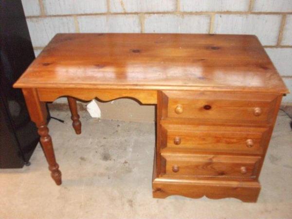 Image 3 of Solid Pine Desk. Good condition. Three drawers.