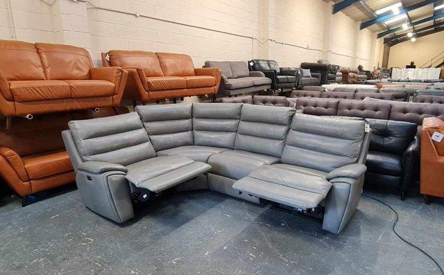 Image 10 of La-z-boy Winslow grey leather electric recliner corner sofa