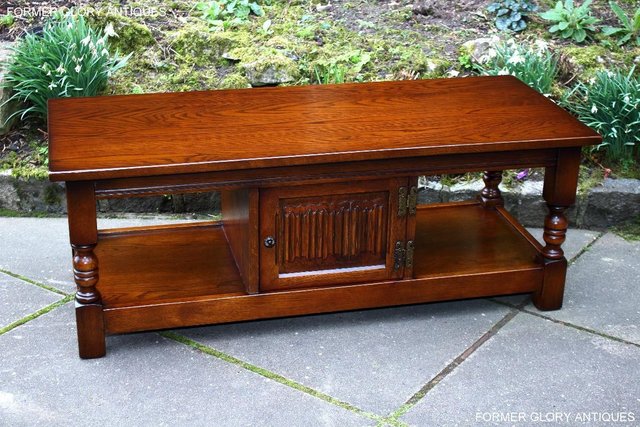 Image 107 of OLD CHARM LIGHT OAK LONG WINE COFFEE TABLE CABINET TV STAND