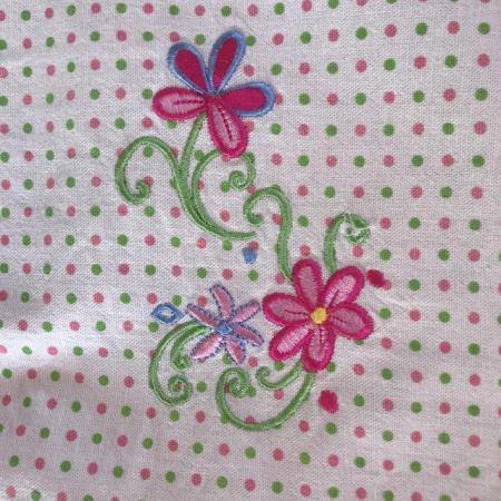 Image 3 of Pretty fabric panel, pinks/greens/roses/spots/embroidery.