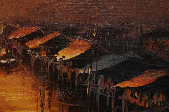 Image 3 of Tranquil Asian Harbour Scene / Fishing / Marititme Painting