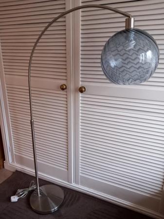 Image 1 of Retro chrome arc standard floor lamp with glass shade
