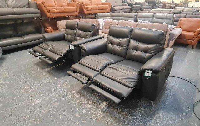 Image 4 of La-z-boy Sloane grey leather recliner 2x2 seater sofas