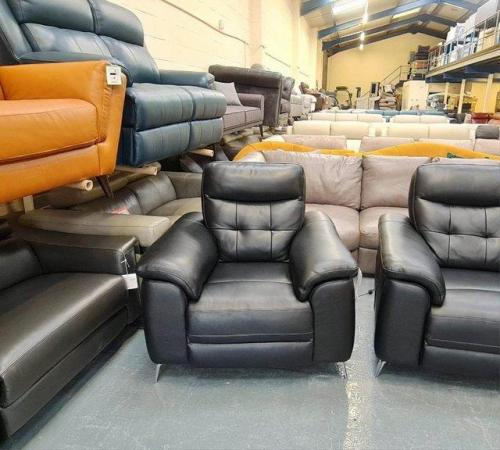 Image 11 of La-z-boy black leather electric 3 seater sofas and chair