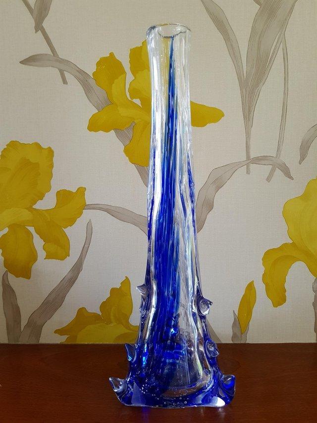 Preview of the first image of Rare carlos vieria tall horned glass signed vase.
