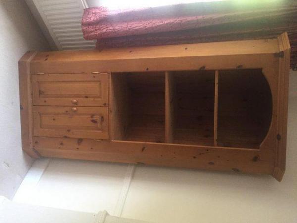 Image 1 of Pine corner shelf unit with cupboard
