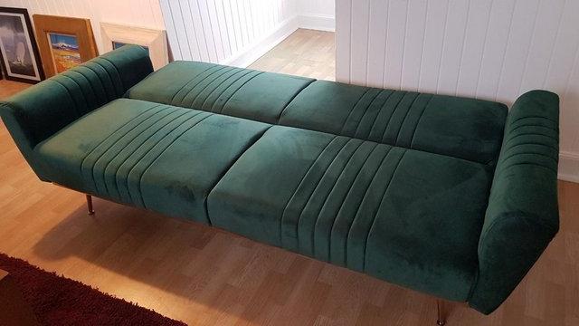 Image 2 of Sofa bed. Green velvet. As new.