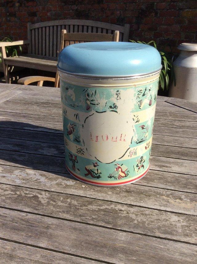 Preview of the first image of Vintage 1950’s Worcester Ware Flour Tin.