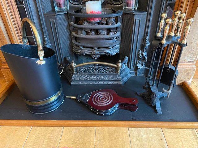 Preview of the first image of Fireplace Companion Set 5 Piece Fire Tool Coal Bucket & Bell.