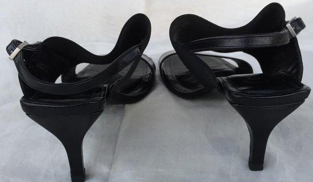 Image 2 of Chanel Black Canvas + Leather Slip On Heeled Sandals Size 5