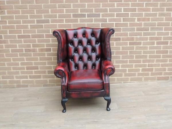 Image 1 of Queen Anne Chesterfield Ox Blood Armchair (UK Delivery)