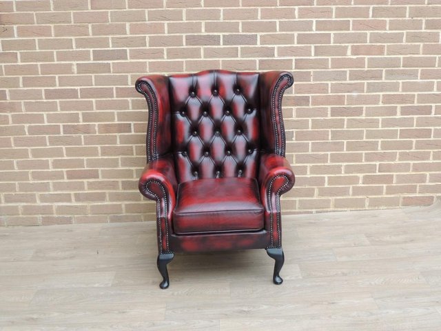 Preview of the first image of Queen Anne Chesterfield Ox Blood Armchair (UK Delivery).