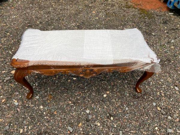 Image 1 of Vintage solid Oak polished wood coffee table with glass top