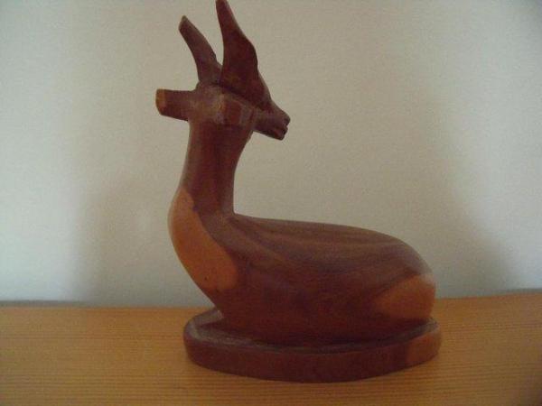 Image 3 of Vintage hand carved wooden deer/antelope in sitting position