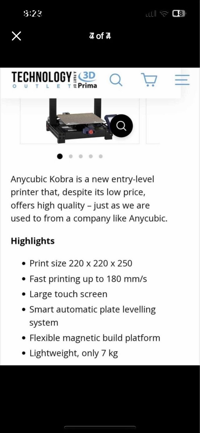 Preview of the first image of Anycubic kobra 3D printer.