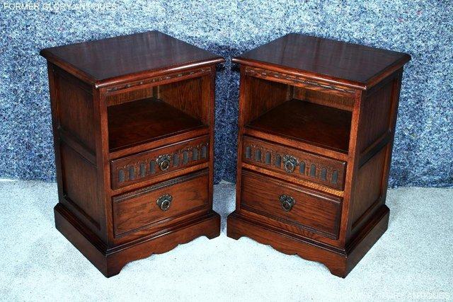 Preview of the first image of OLD CHARM TUDOR OAK BEDSIDE CABINETS LAMP TABLES DRAWERS.