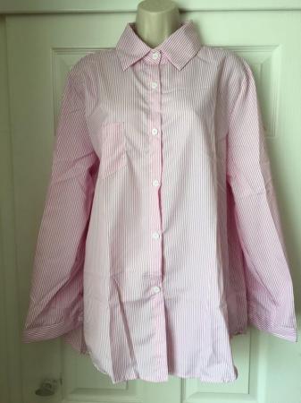 Image 1 of Ladies Pink Stripped Long Sleeved Shirt Size 2XL Bust 48"