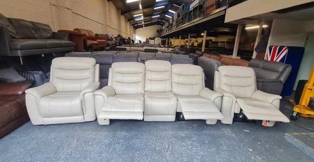 Image 6 of La-z-boy cream leather 3 seater sofa and 2 armchairs