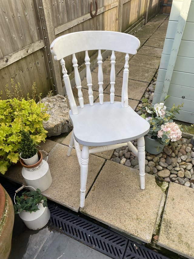 Preview of the first image of Four farmhouse chairs white and grey.