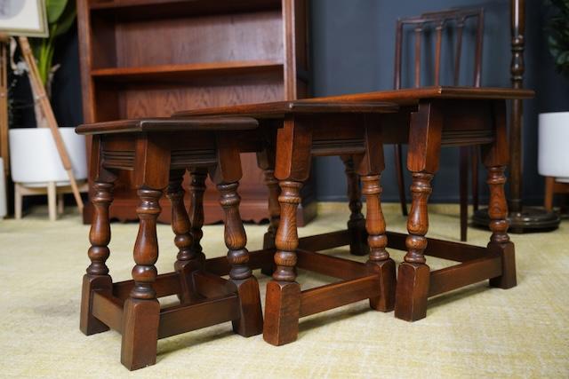 Image 4 of Vintage Old Charm Nested Tables Solid Oak Early 21st Century