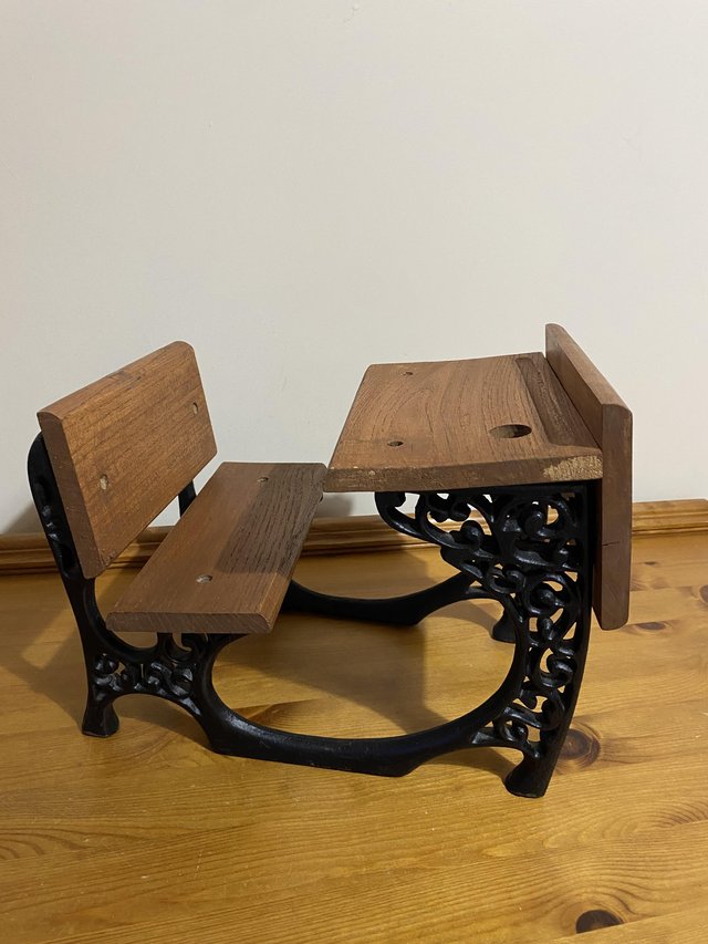 Preview of the first image of 2x vintage cast iron teddy/ dolls school desks/ chairs.