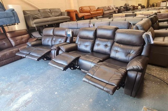 Image 17 of La-z-boy brown leather electric recliner 3+2 seater sofa