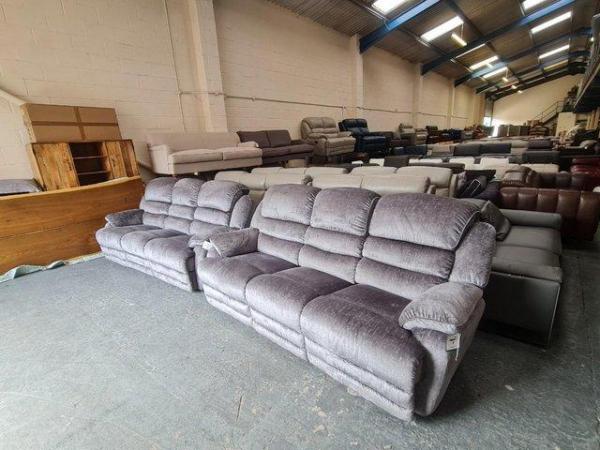 Image 3 of Farrington grey fabric manual recliner 2 x 3 seater sofas
