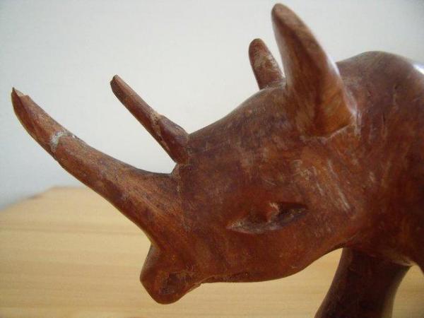 Image 2 of Vintage Besmo Products hand carved wood rhino from Kenya.