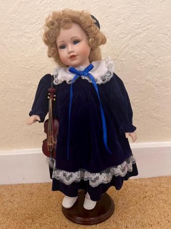 Image 1 of China doll with box and stand