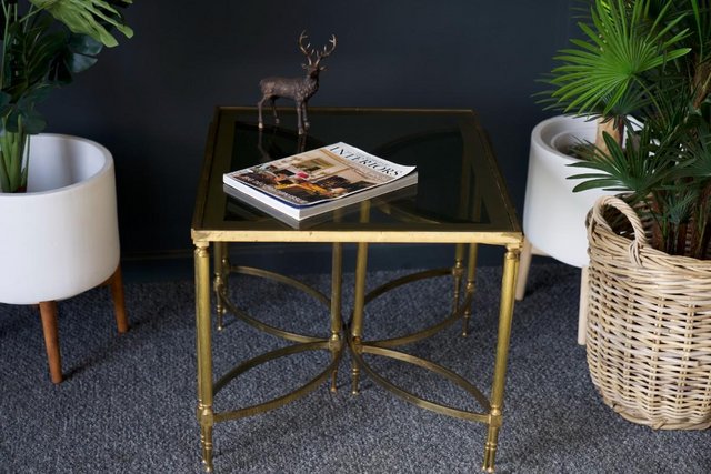 Image 5 of French Hollywood Revival Brass & Glass Coffee Table 1970s