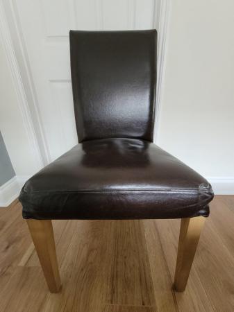 Image 1 of 4 IKEA Brown leather Oak dinning chairs with extra grey cove