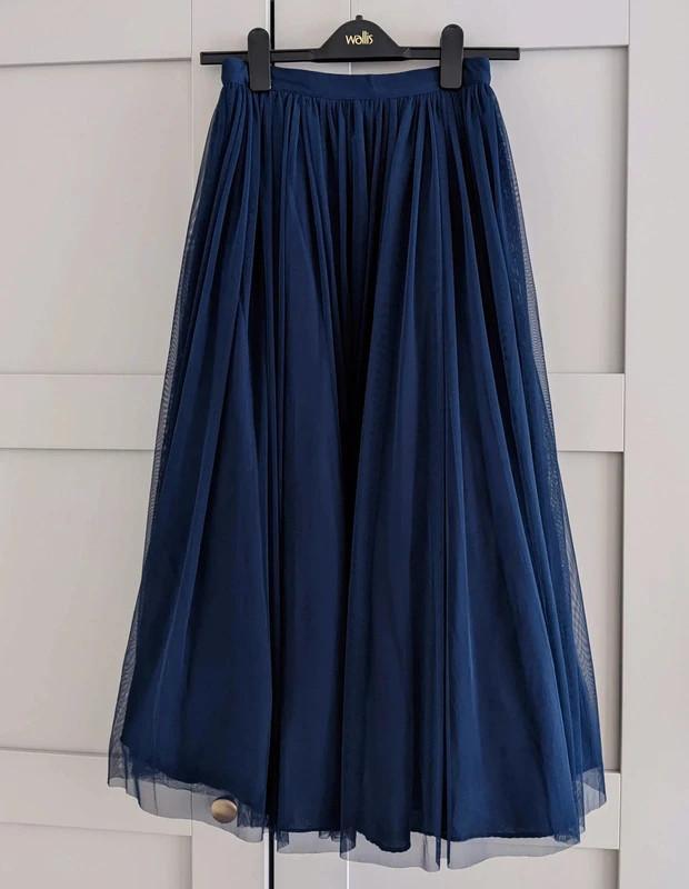 Preview of the first image of New ASOS Tulle Layered UK 6 Midi Skirt Navy Blue Calf Length.
