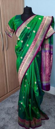 Image 2 of Green and purple banarasi silk saree with gold embrodiery