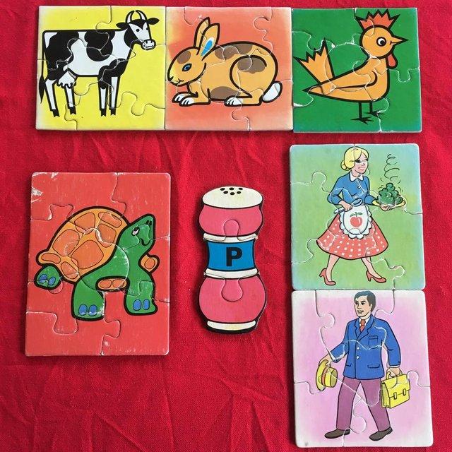 Preview of the first image of 7 vintage 1970's pre-school,toddler,childs cardboard puzzles.