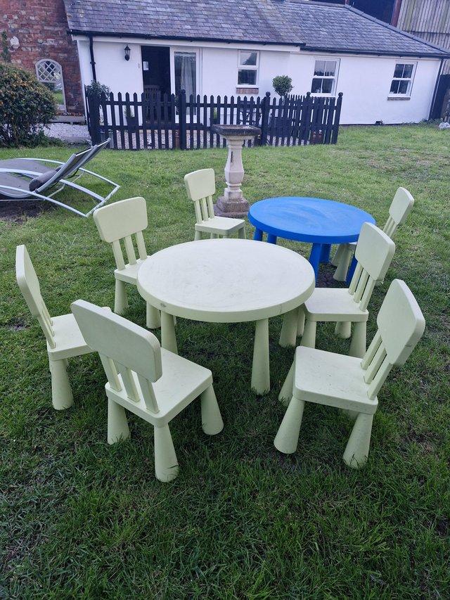 Preview of the first image of Ikea Childrens Garden Table & Chairs.