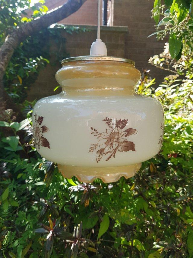 Preview of the first image of vintage mid century large glass pendant light shade.