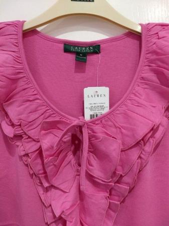 Image 2 of Lauren Ralph Lauren Ruffle Front Tissue Cotton Top Pink