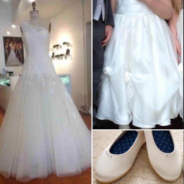 Preview of the first image of Wedding Dress & Flower Girls Dress & Shoes.
