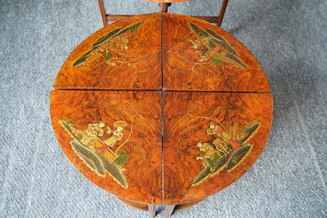 Image 11 of Antique Shibayama Inlaid Japanese Nested Tables Burr Walnut