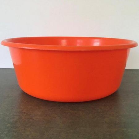 Image 1 of Vintage 1970's orange round plastic washing up bowl. Solray.