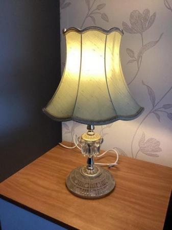Image 2 of Bedside Light. Glass base, pale green coloured shade.