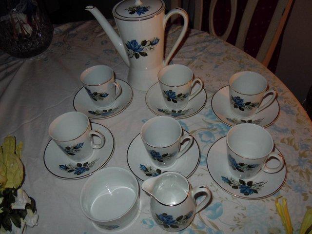 Preview of the first image of Coffee Set Blue Rose Burleigh Ware Burgess & Leigh.