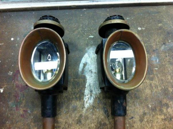 Image 3 of Pair of antique coach lamps wired for candle lite bulbs.