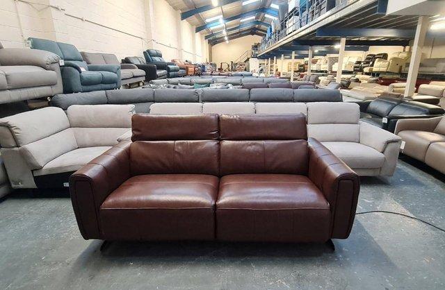 Image 11 of Vita brown leather electric recliner 3 seater sofa