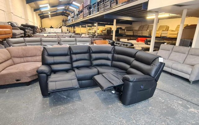 Image 3 of La-z-boy Staten black leather electric recliner corner sofa