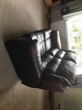 Image 3 of Brown Leather sofa powered