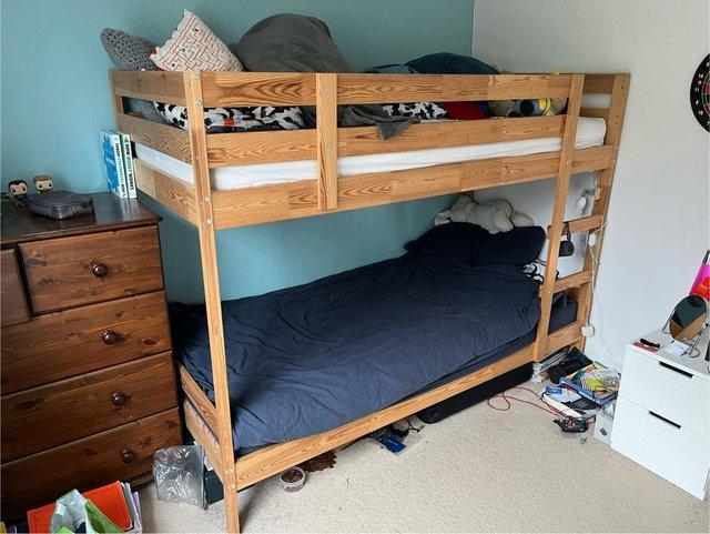 Preview of the first image of IKEA Bunk bed for sale including 2 x mattresses.